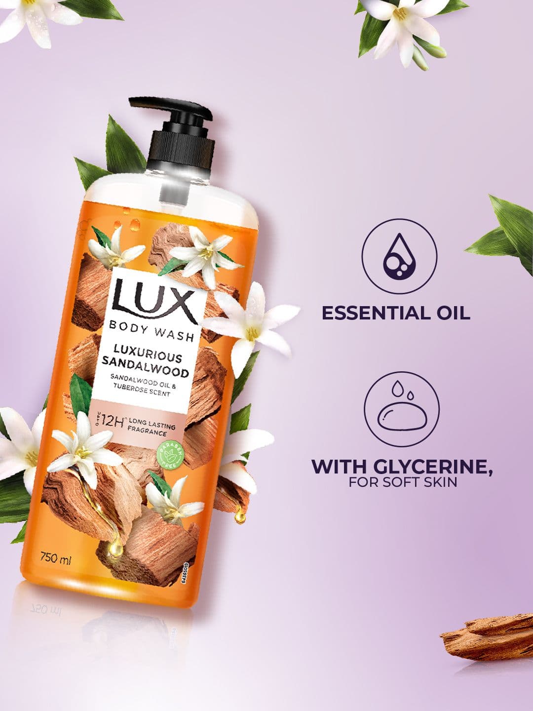 LUX Luxurious Sandalwood with Sandalwood Oil & Tuberose Scent - 750 ml