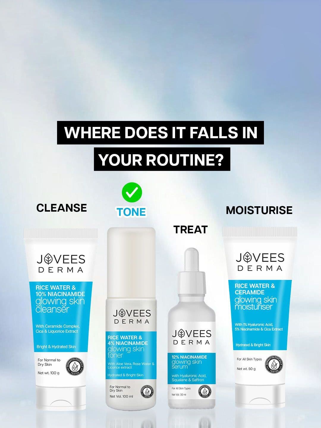 Jovees Derma Derma 4% Niacinamide & Rice Water Toner - 100 ml