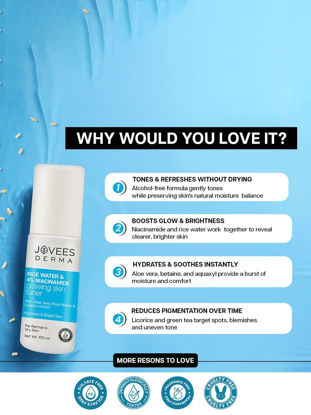 Jovees Derma Derma 4% Niacinamide & Rice Water Toner - 100 ml