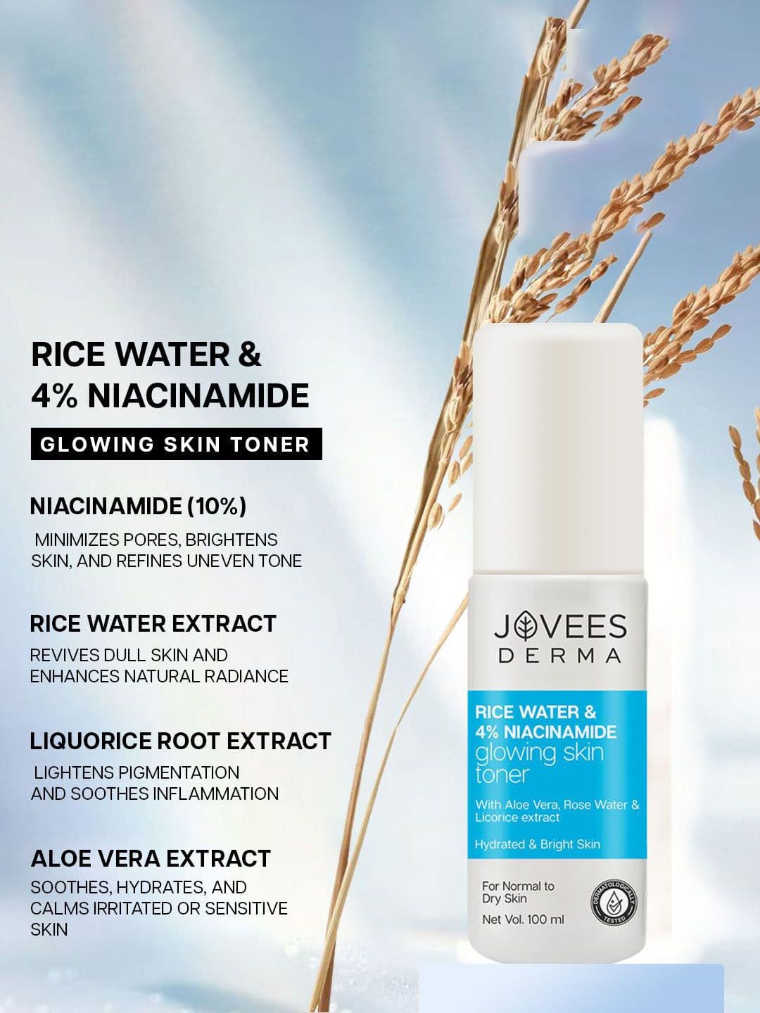 Jovees Derma Derma 4% Niacinamide & Rice Water Toner - 100 ml