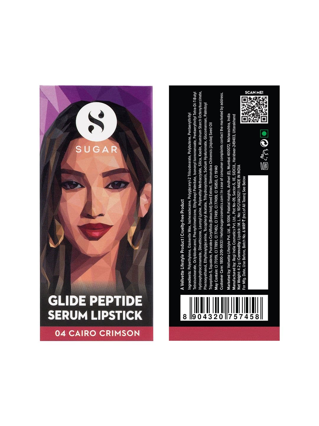 SUGAR Glide Peptide Velvety Matte Finish Serum Lipstick 4.2g - Cairo Crimson 04