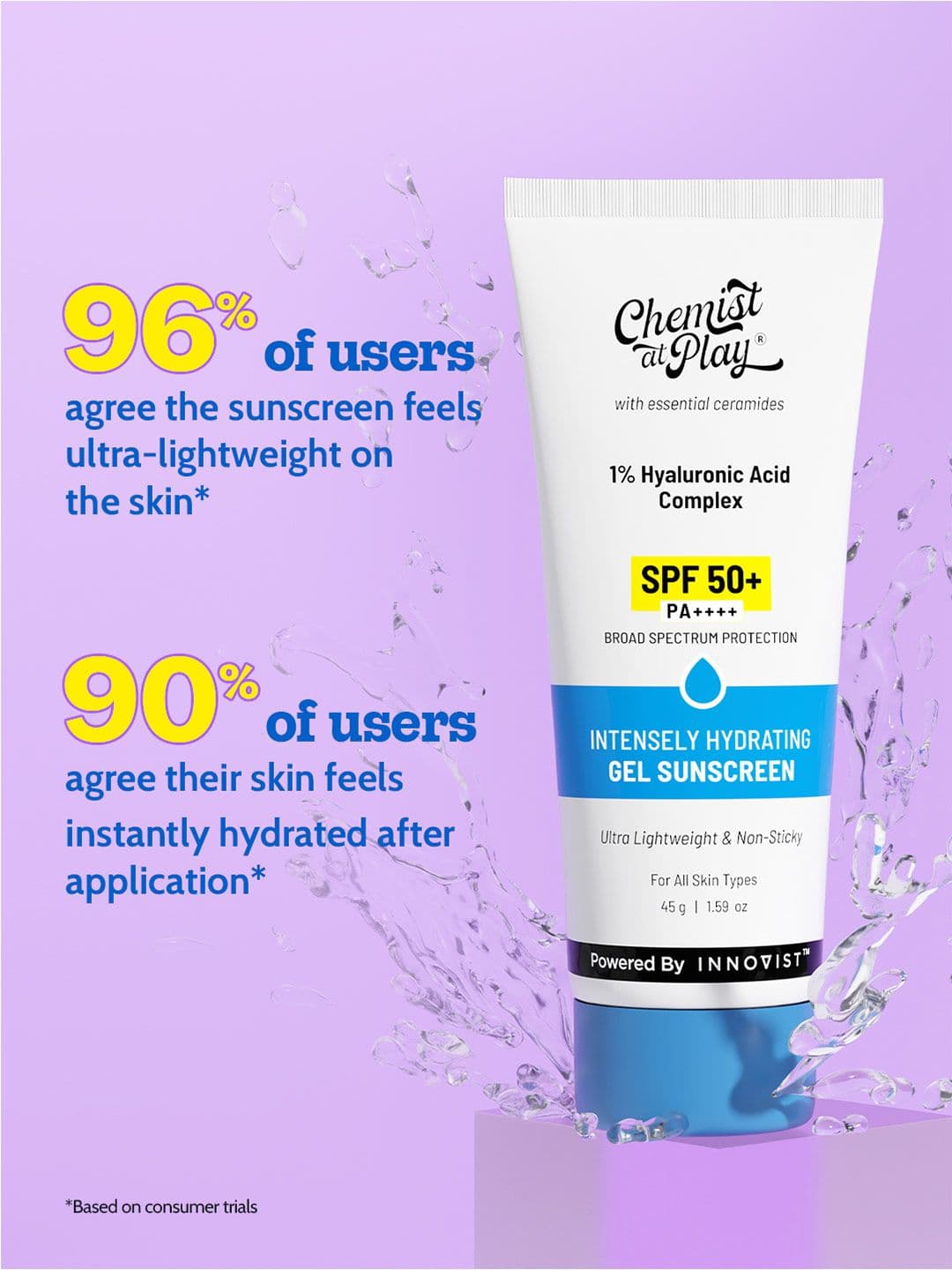 Chemist at Play Hydrating Gel Sunscreen With SPF 50+ PA++++ & 1% Hyaluronic Acid - 45 g