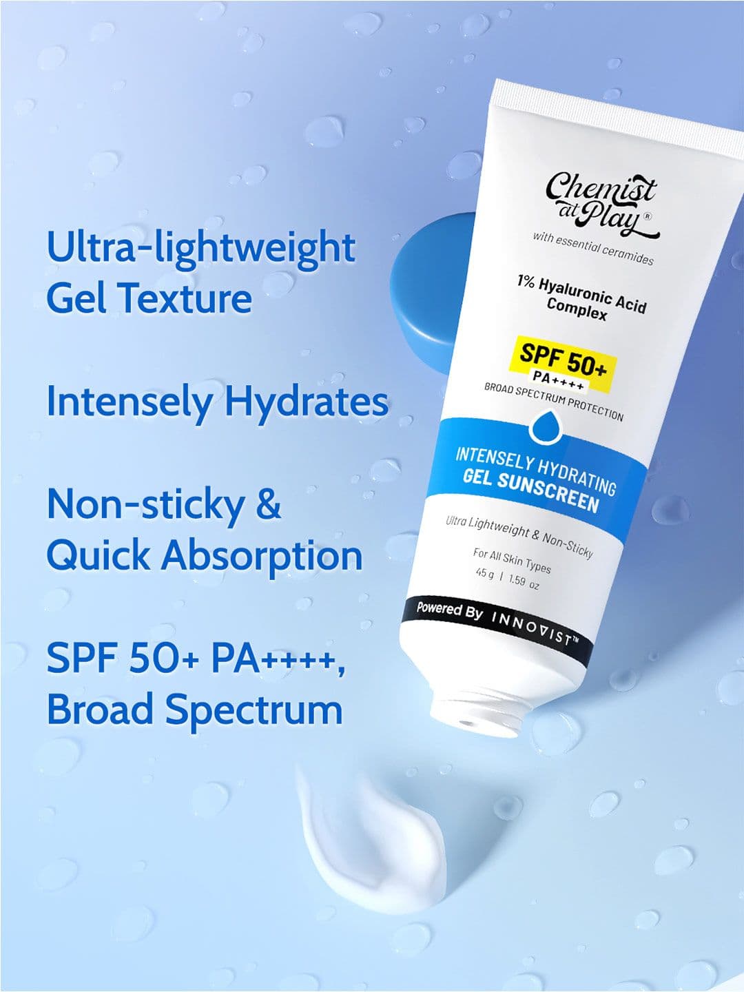 Chemist at Play Hydrating Gel Sunscreen With SPF 50+ PA++++ & 1% Hyaluronic Acid - 45 g