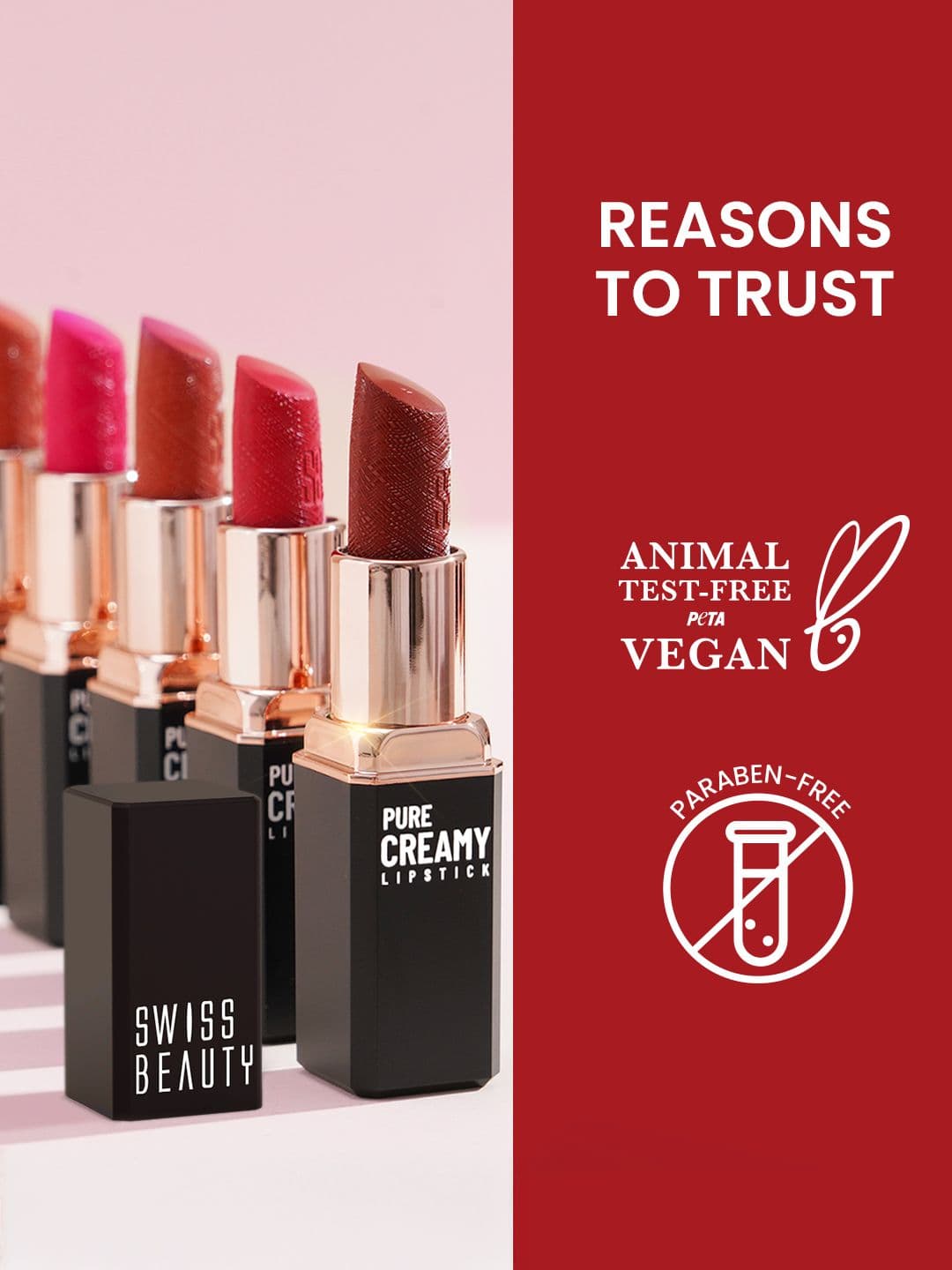 SWISS BEAUTY Pure Creamy Matte Lipstick with Vitamin E & Tea Tree Oil - Wild Pink 10