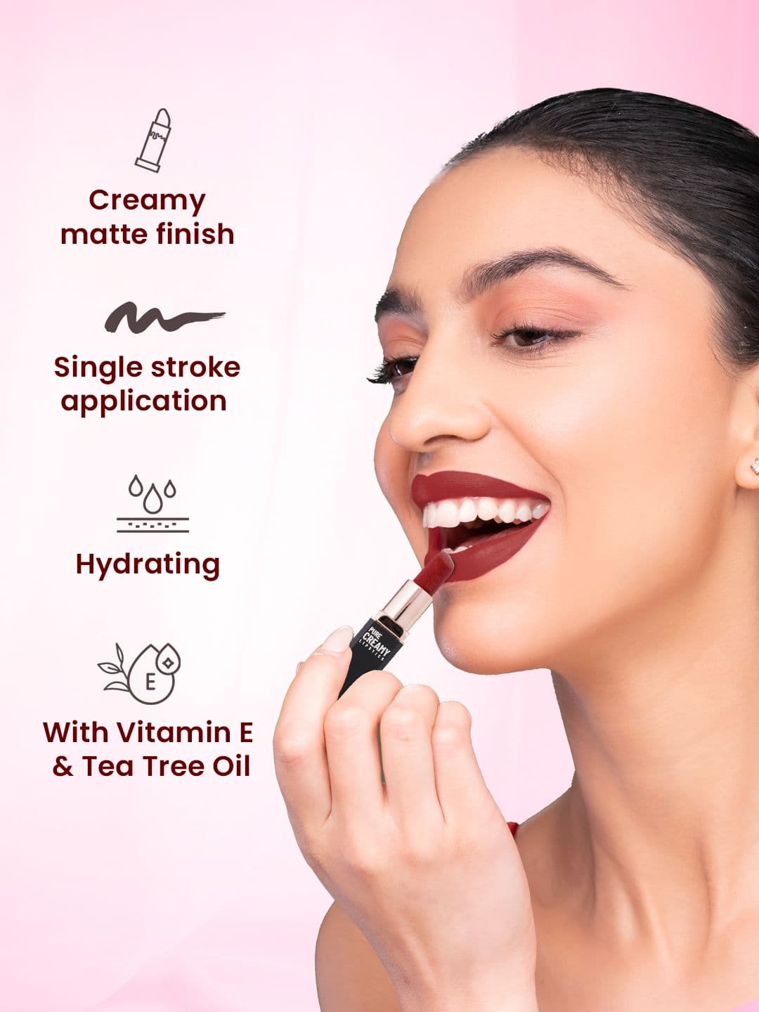 SWISS BEAUTY Pure Creamy Matte Lipstick with Vitamin E & Tea Tree Oil - Wild Pink 10