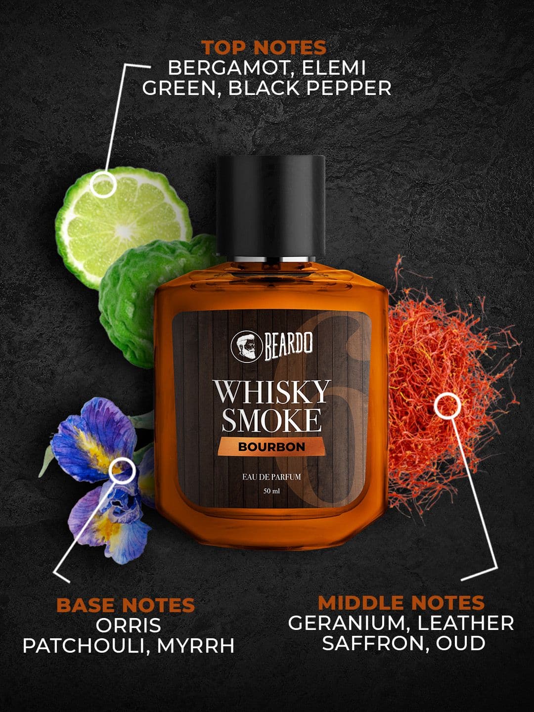 BEARDO Men Whisky Smoke Bourbon Long Lasting Eau De Parfum - 50 ml