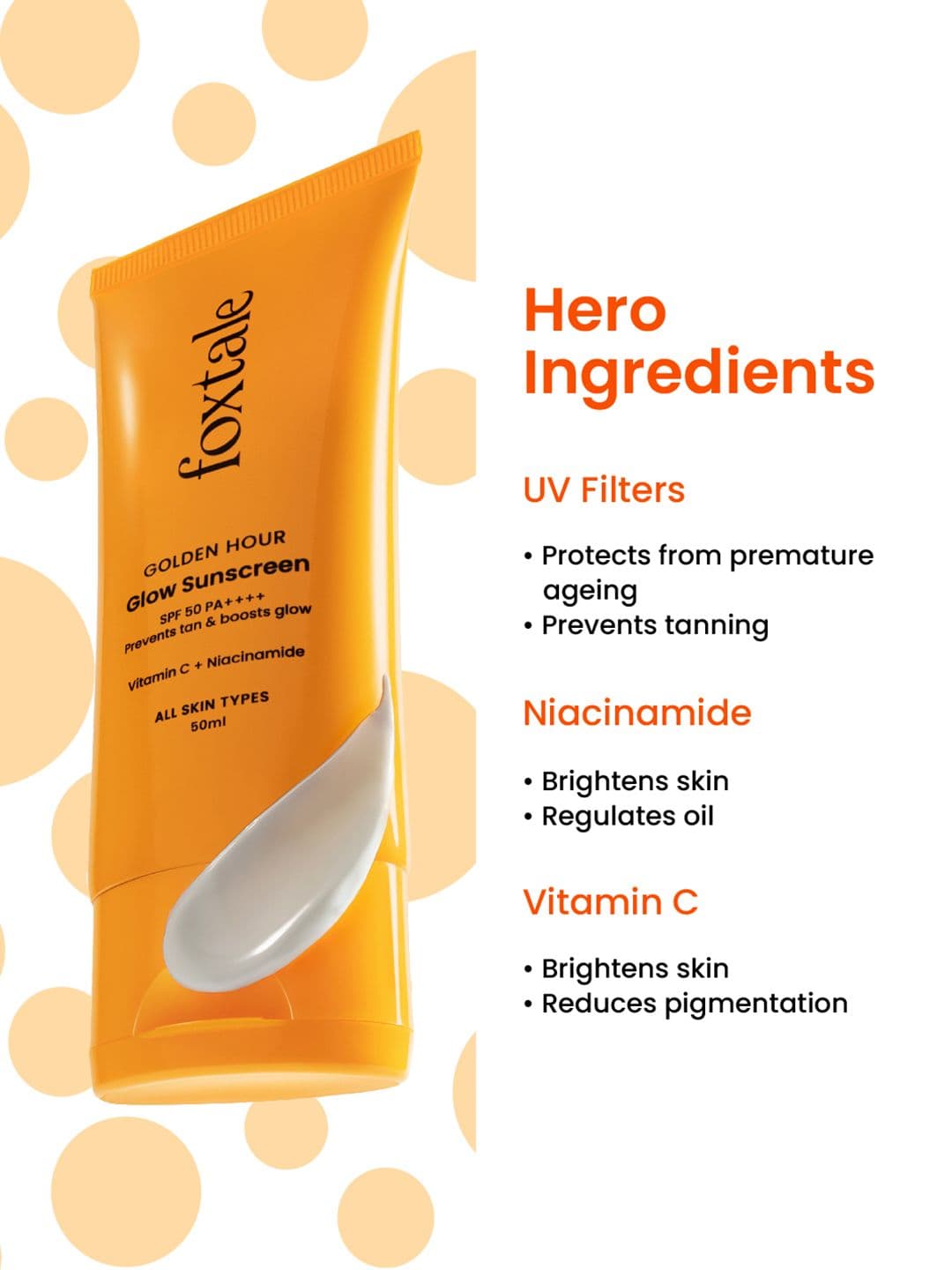 FoxTale SPF 50 Glow Sunscreen with PA++++, Vitamin C & Niacinamide| 2No - 100 ml