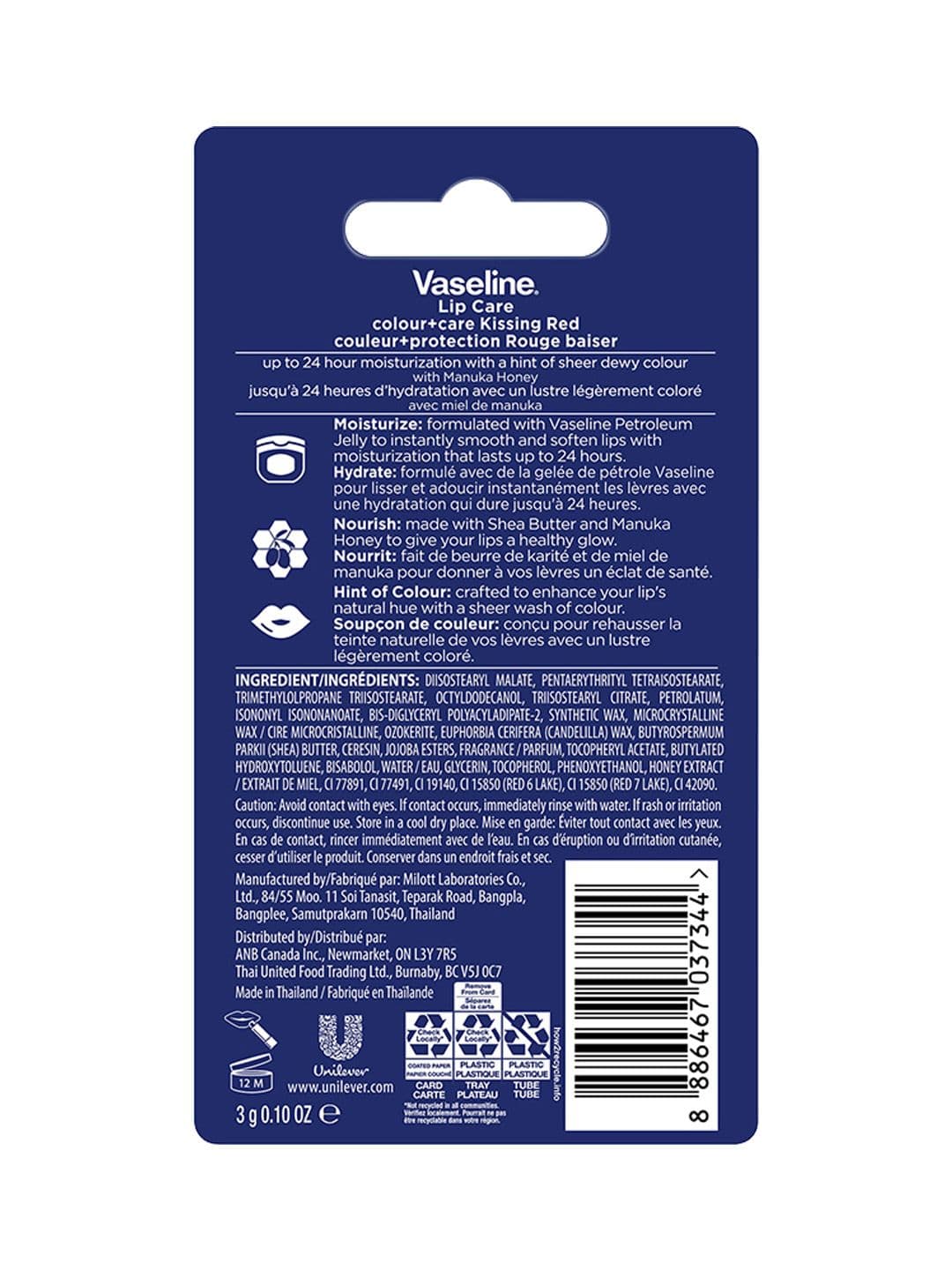 Vaseline Colour+Care Tinted Lip Balm Stick with Shea Butter 3g - Kissing Red