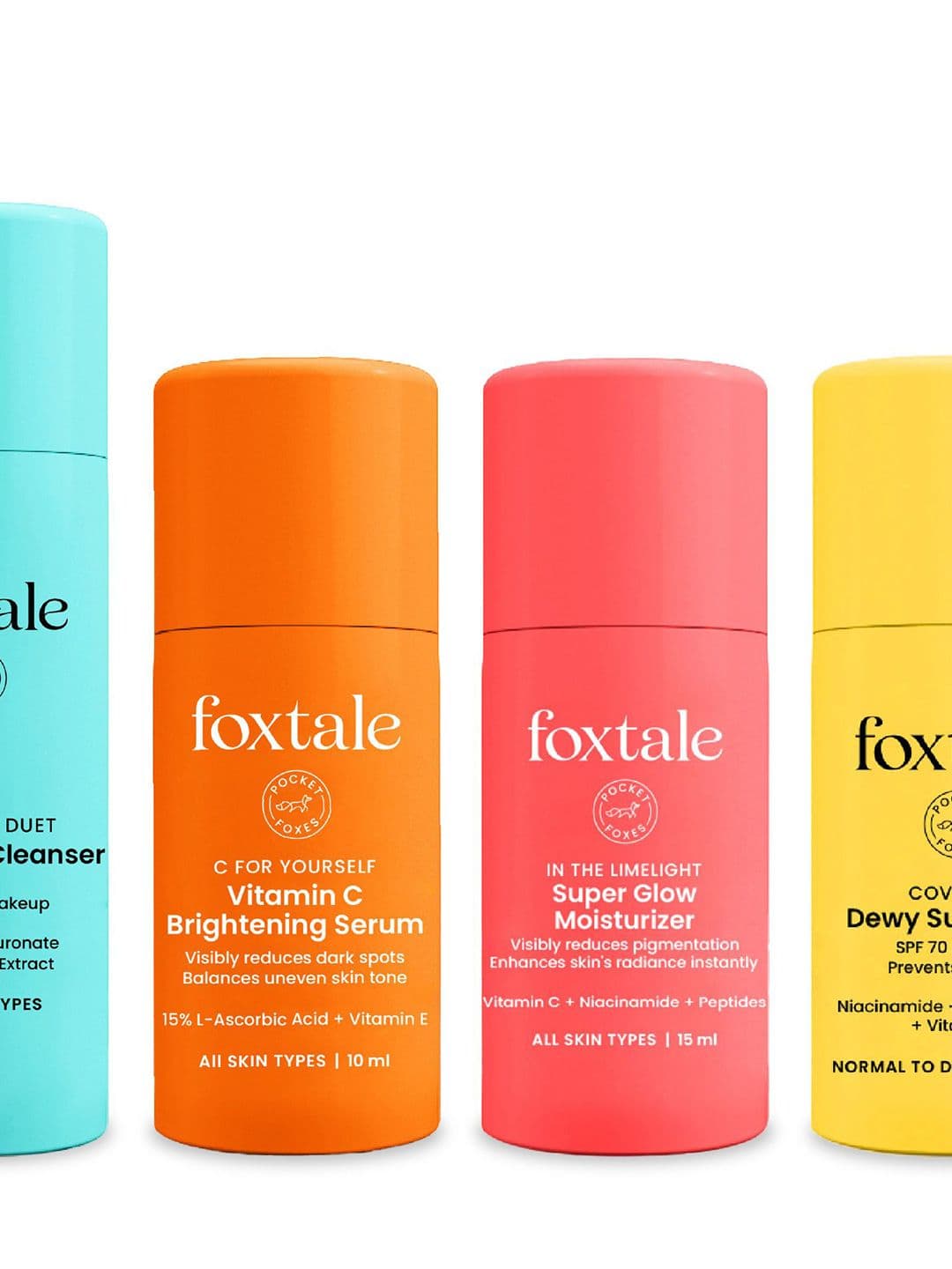 FoxTale Set Of 4 Hydrating Cleanser, Vitamin C Serum, Super Glow Moisturizer & Sunscreen