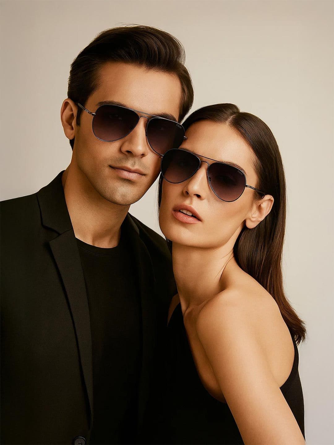 IDEE Unisex Black Lens & Black Aviator Sunglasses with UV Protected Lens