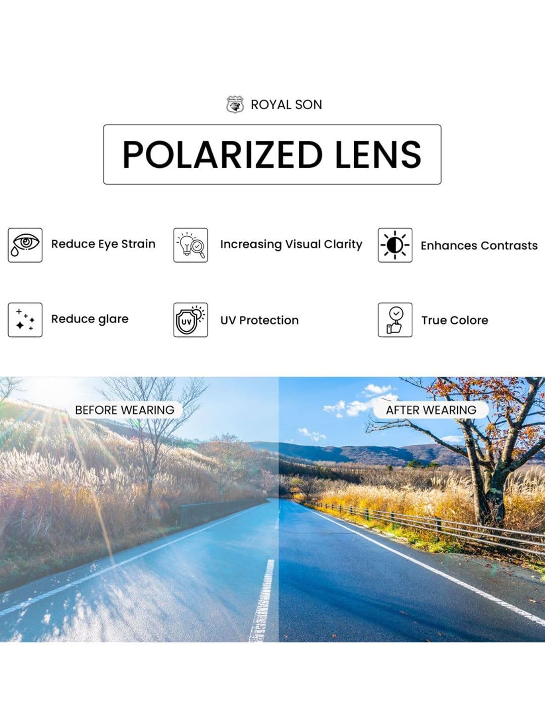 ROYAL SON Unisex Black Lens & Black Square Sunglasses with Polarised & UV Protected Lens