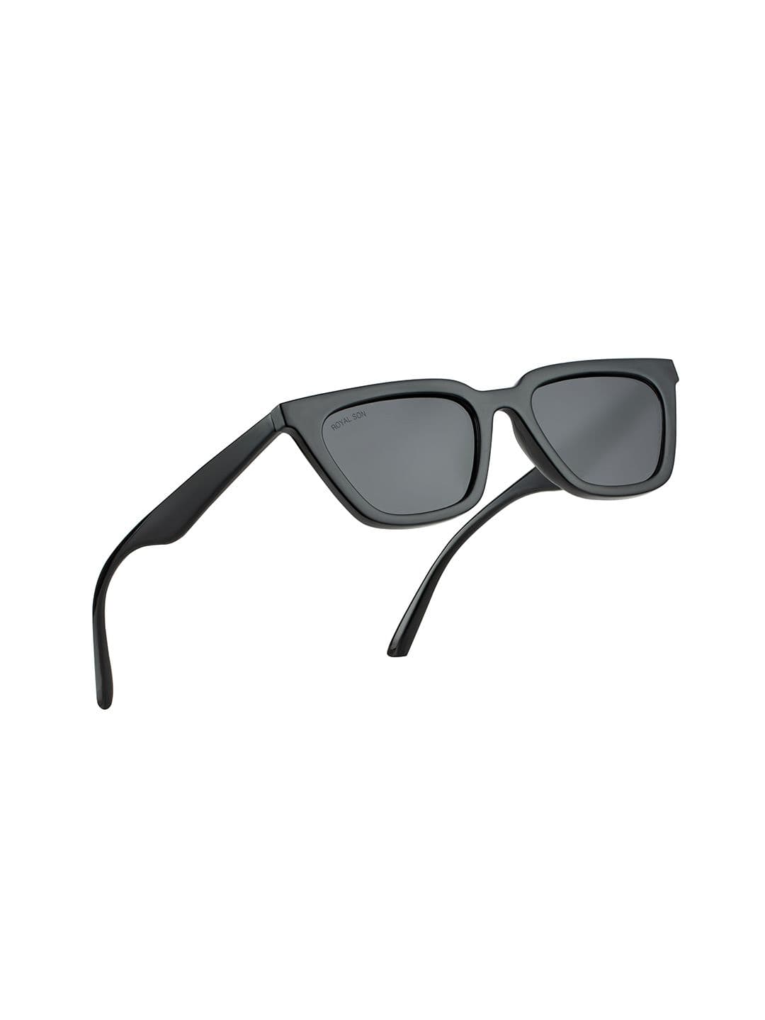 ROYAL SON Unisex Black Lens & Black Square Sunglasses with Polarised & UV Protected Lens