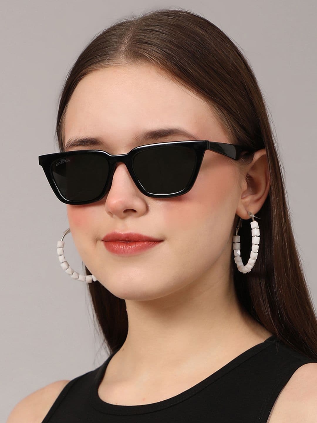 ROYAL SON Unisex Black Lens & Black Square Sunglasses with Polarised & UV Protected Lens