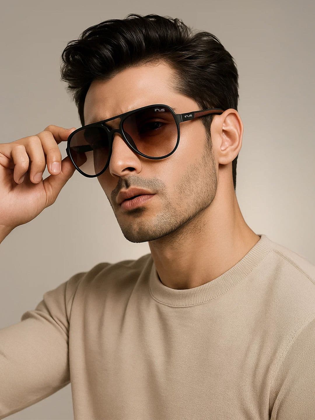 IRUS by IDEE Unisex Brown Lens & Black Aviator Sunglasses with UV Protected Lens
