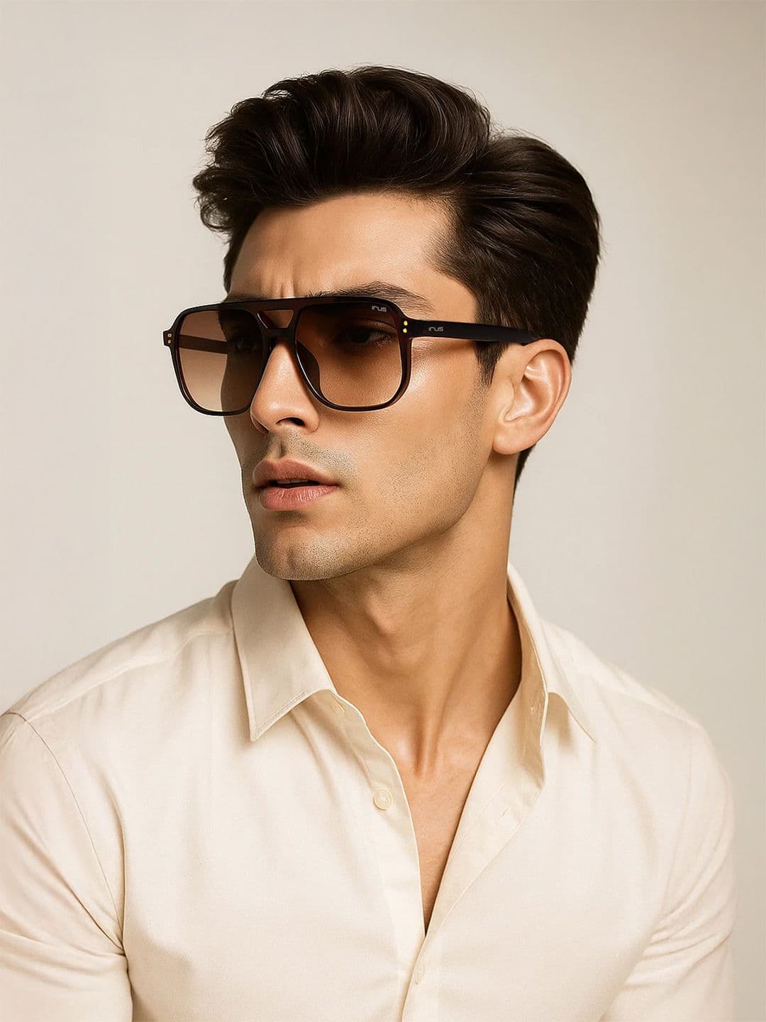 IRUS by IDEE Unisex Brown Lens & Black Square Sunglasses with UV Protected Lens