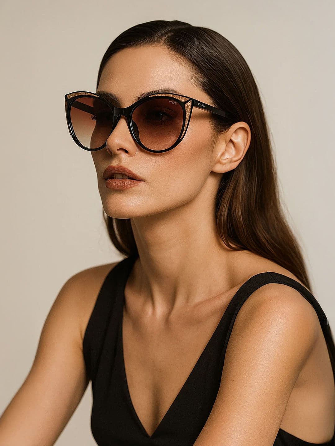 IRUS by IDEE Women Brown Lens & Black Cateye Sunglasses with UV Protected Lens IRS1094C2SG