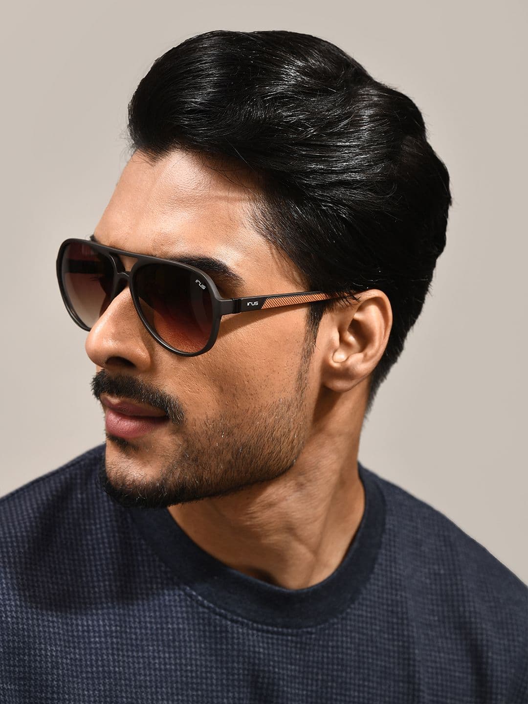 IRUS by IDEE Unisex Brown Lens & Black Aviator Sunglasses with UV Protected Lens