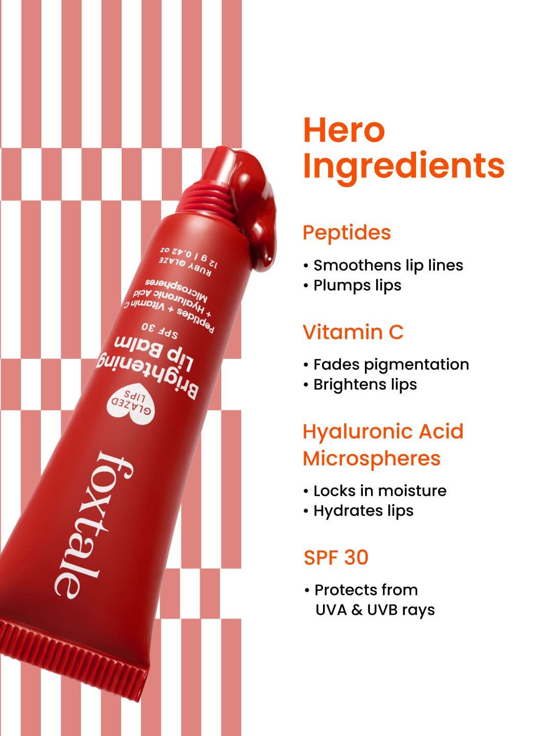 FoxTale SPF 30 Brightening Lip Balm with Peptides & Vit C - Ruby Glaze - 12 g