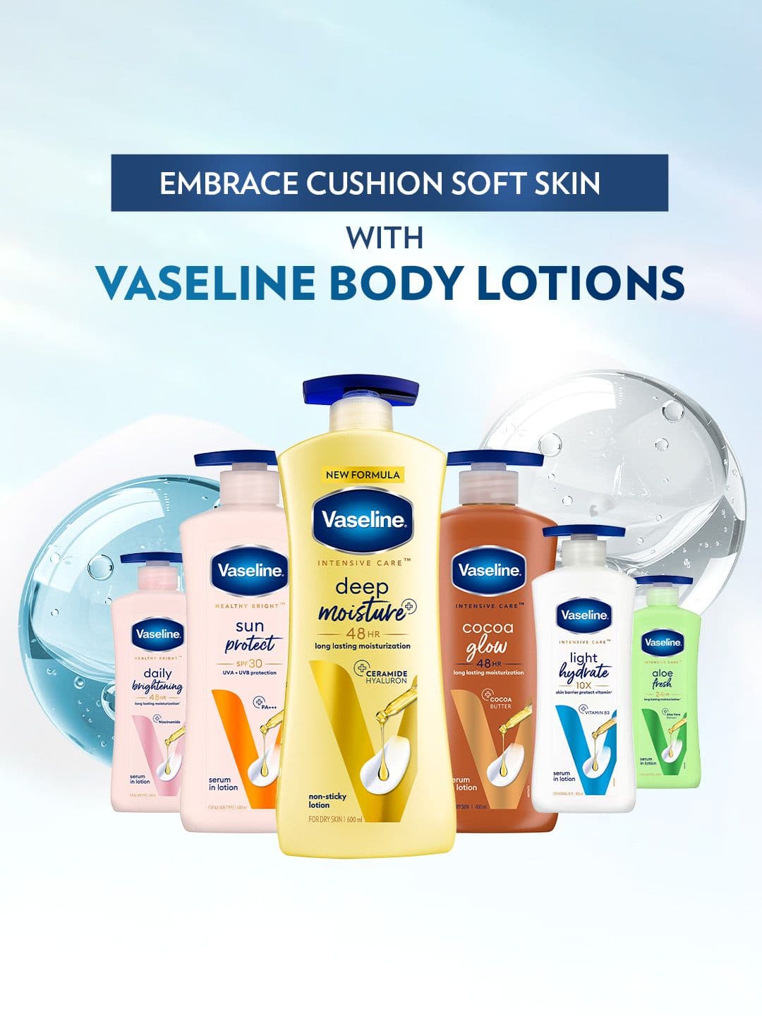 Vaseline Deep Moisture Body Lotion for Cushion Soft Skin with Ceramides Hyaluron - 400ml