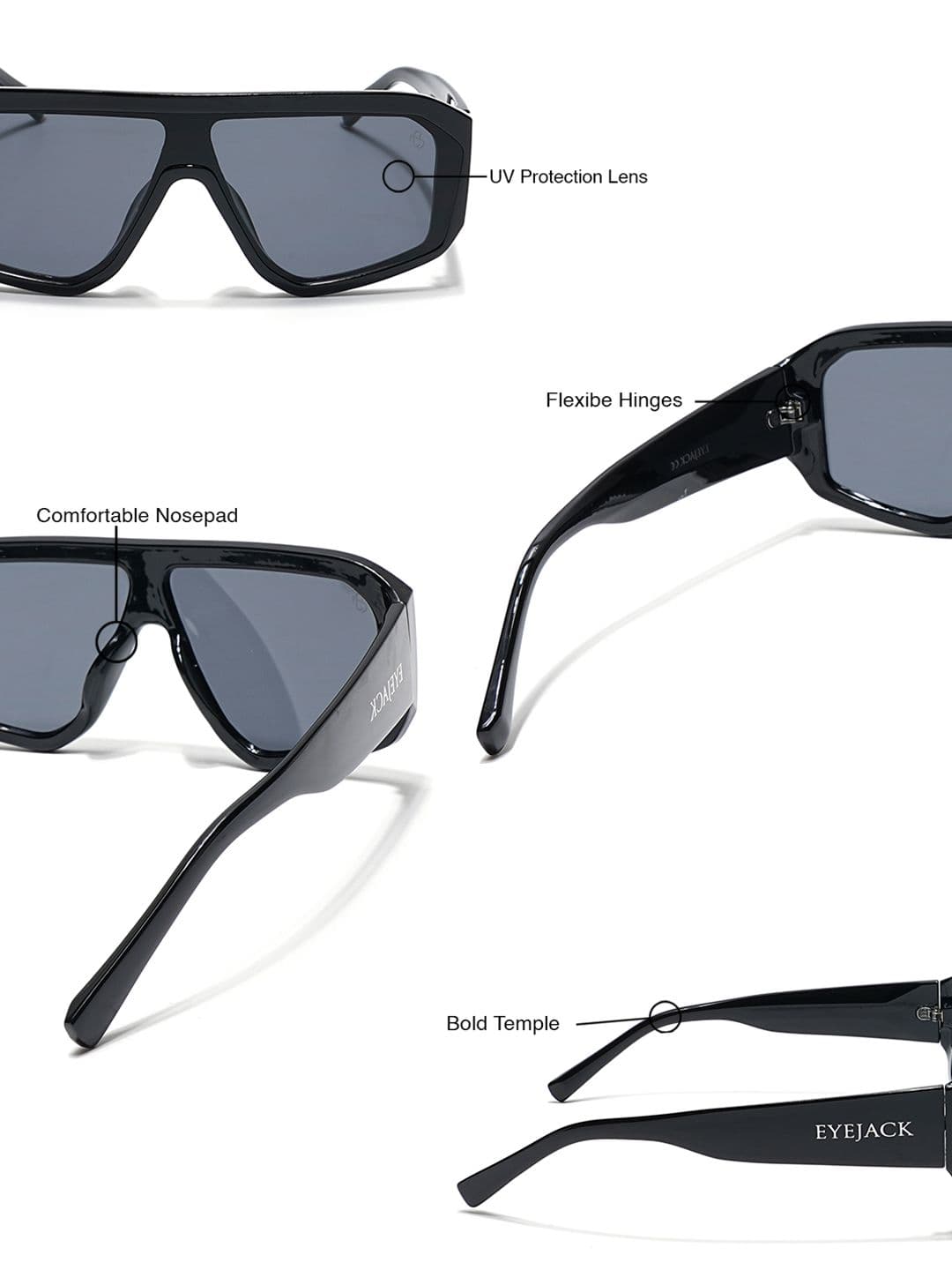 Eyejack by Voyage Unisex Wayfarer Full Rim Sunglasses with UV Protected Lens ID2329CL860
