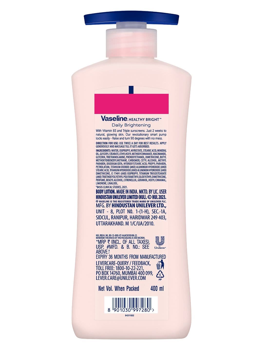 Vaseline Daily Brightening Body Lotion For Healthy & Glowing Skin with Niacinamide - 400ml