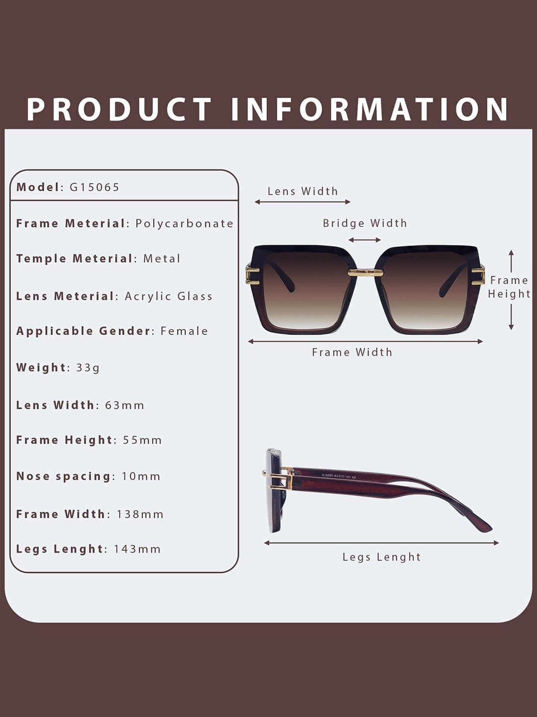 HASHTAG EYEWEAR Women Oversized Sunglasses With UV Protected Lens G-15065-brown