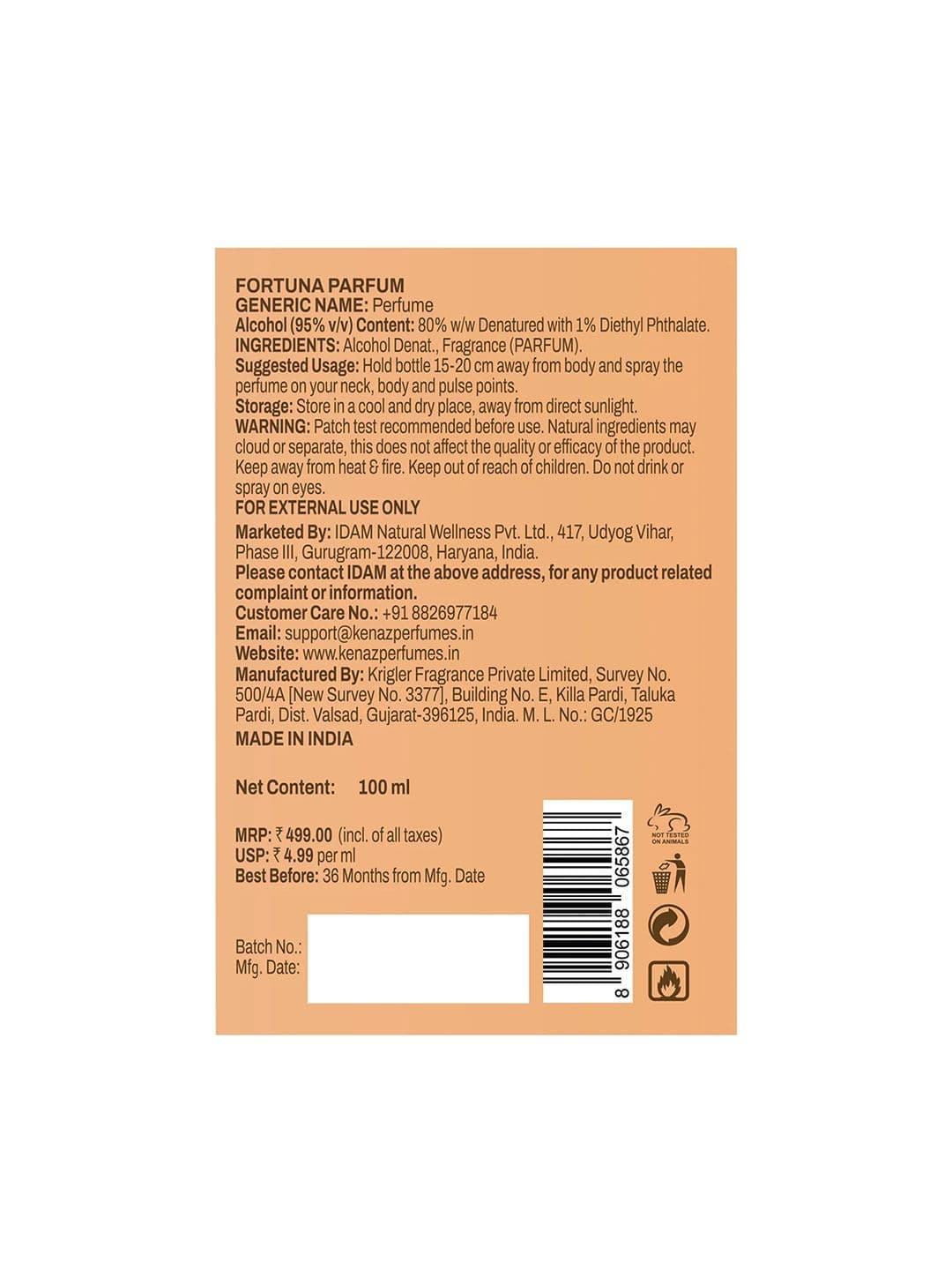 Kenaz Fortuna Long Lasting Eau De Parfum- 100 ml