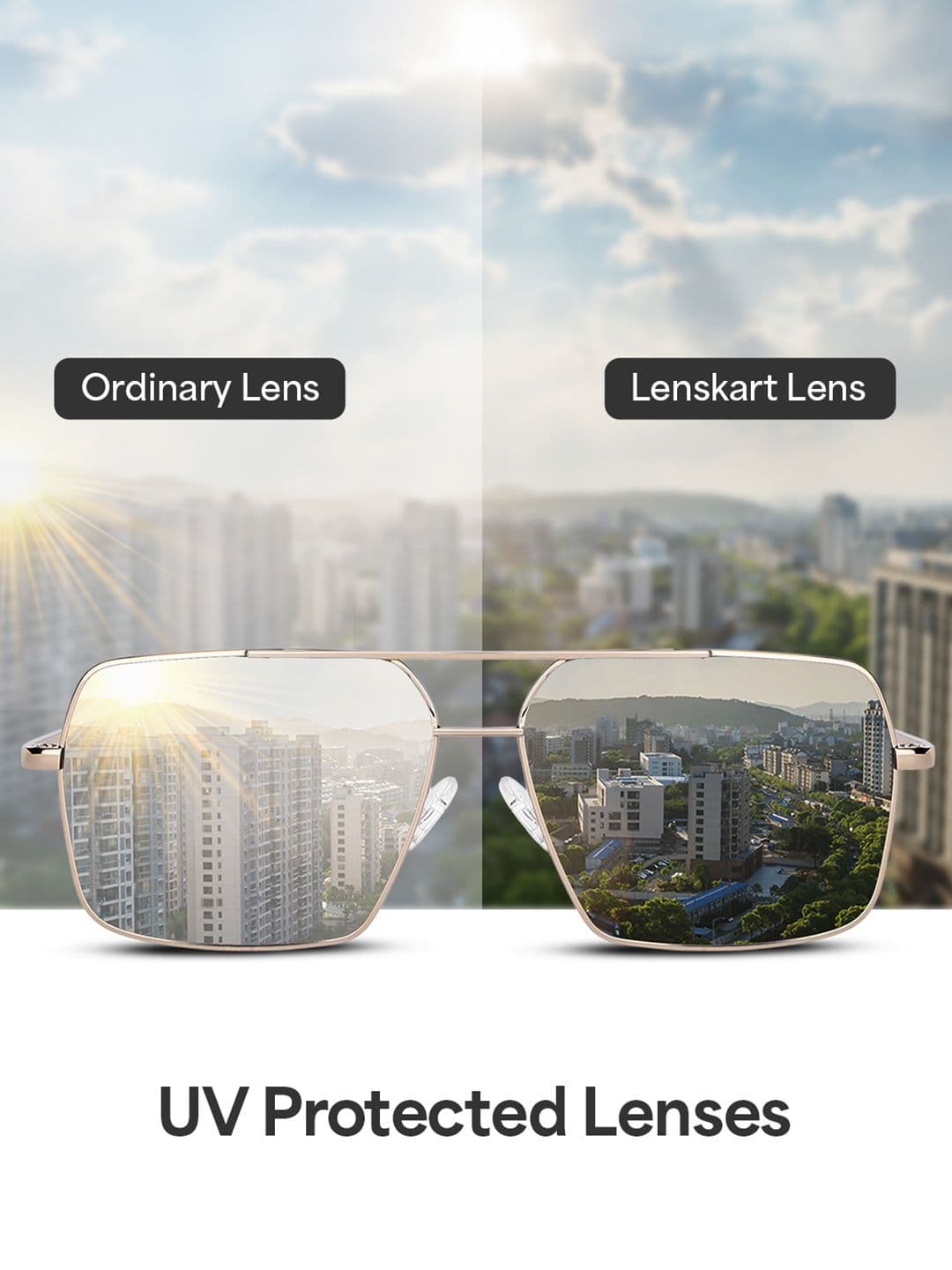 Vincent Chase by Lenskart Unisex Grey Lens & Gold-Toned Square Sunglasses with Polarised and UV Protected Lens