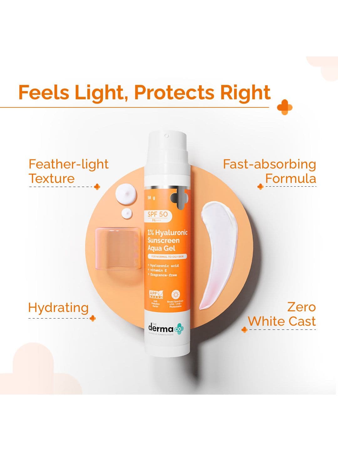 The Derma co. 1% Hyaluronic Sunscreen Aqua Ultra Light Gel UVA & B Prot 50g In-Vivo tested