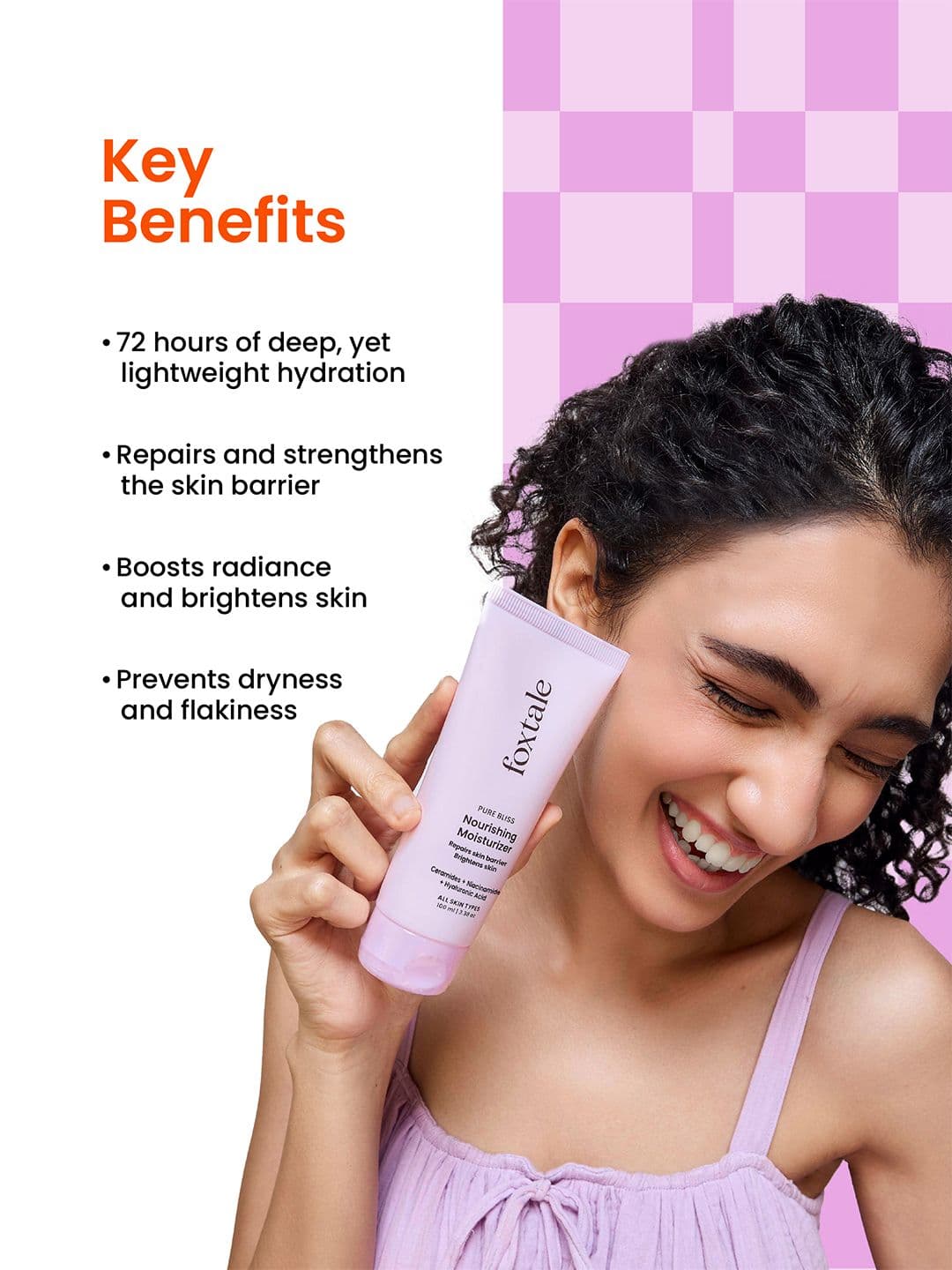 FoxTale Nourishing Ceramide Moisturiser for 100hrs of Hydrated & Glowing Skin - 100 ml