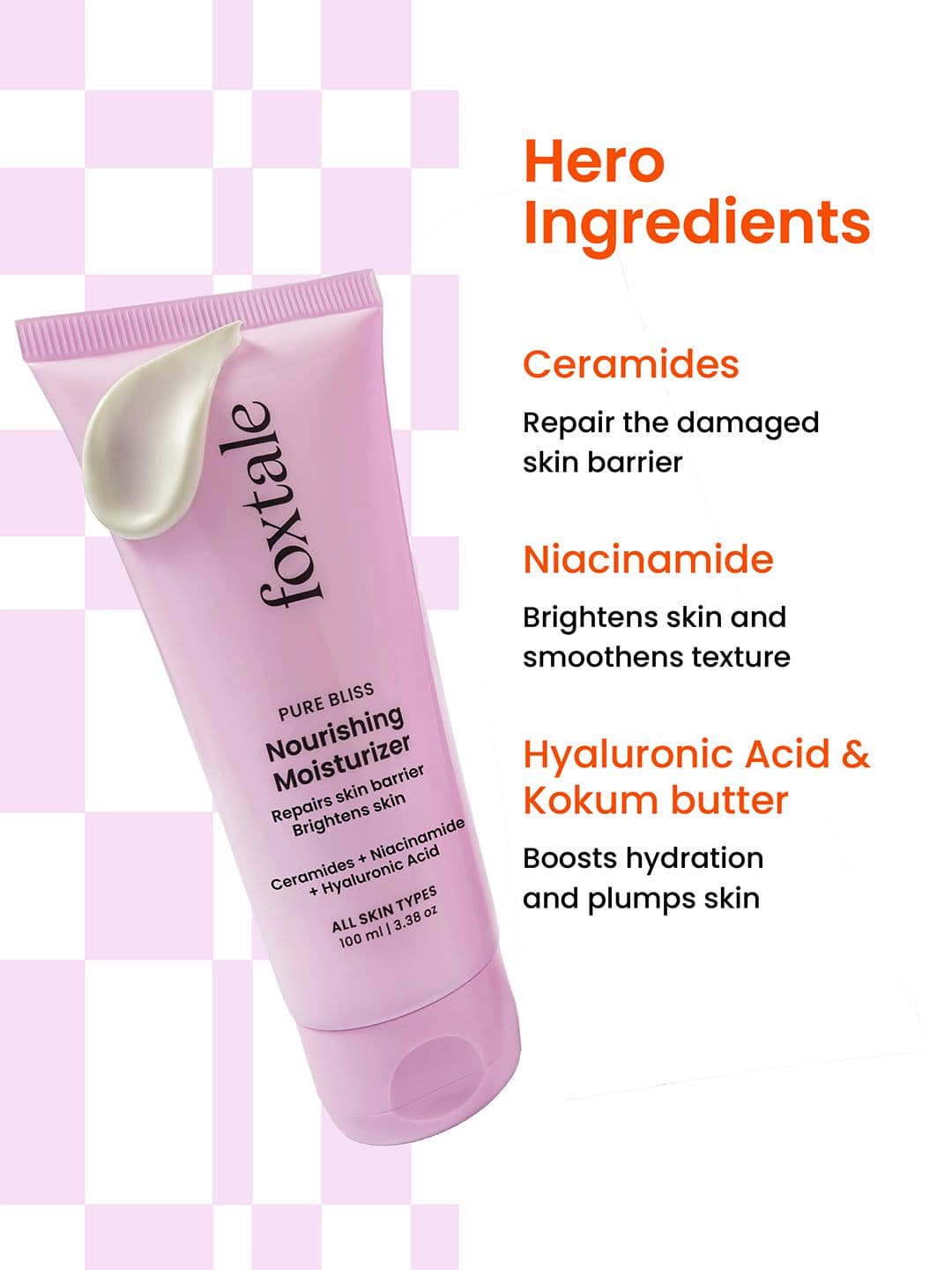 FoxTale Nourishing Ceramide Moisturiser for 100hrs of Hydrated & Glowing Skin - 100 ml