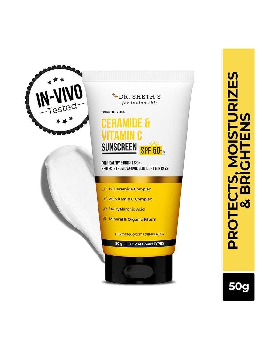 DR. SHETHS Ceramide & Vitamin C SPF 50+ Sunscreen In-Vivo Tested 50 g