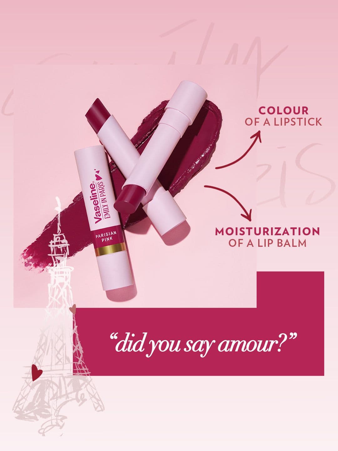 Vaseline Emily in Paris Limited Edition Tinted Lip Balm Stick 3g - Parisian Pink