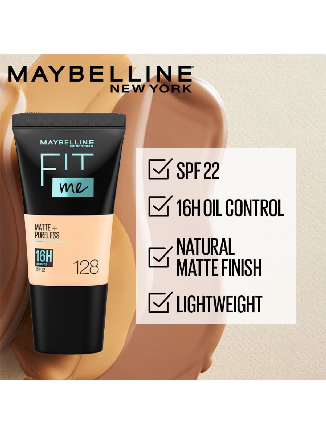 Maybelline New York Fit Me Matte+Poreless Foundation 18 ml - Warm Nude 128