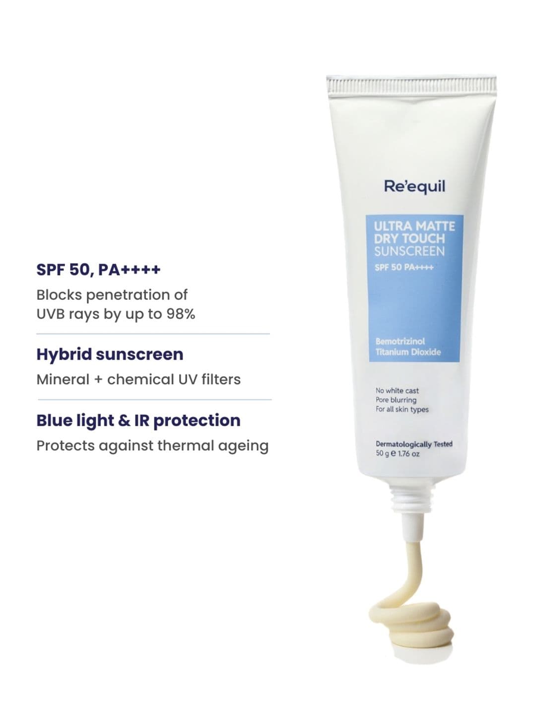 Reequil Ultra Matte Dry Touch Sunscreen Gel SPF 50 PA++++ 50g