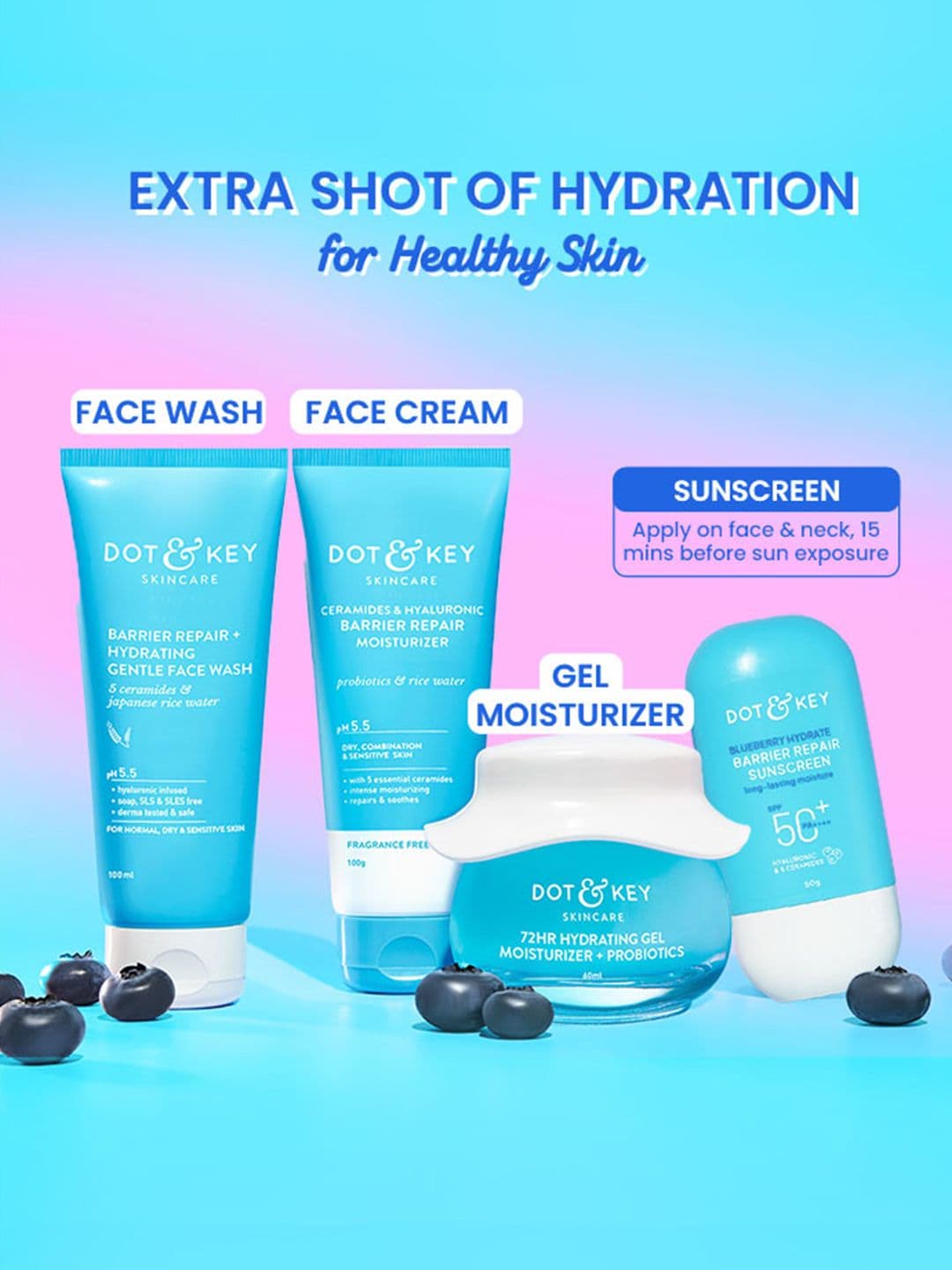 DOT & KEY Blueberry Hydrate Barrier Repair Sunscreen In-Vivo Tested SPF 50+ PA++++ - 30g