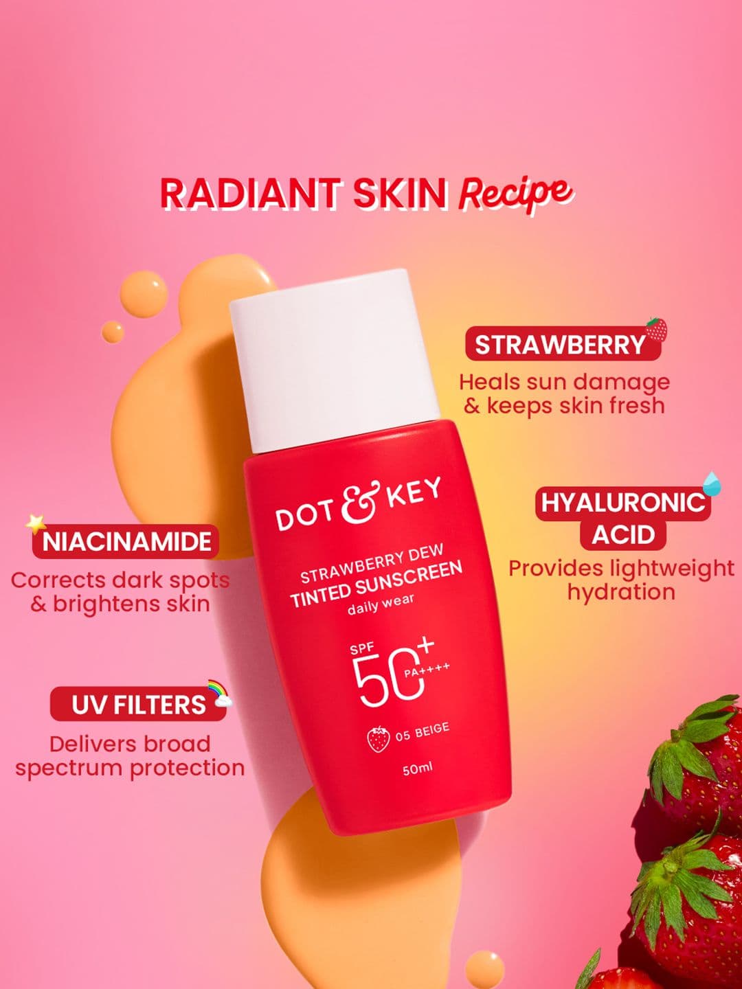 DOT & KEY Strawberry Dew Tinted Sunscreen In-Vivo Tested SPF 50+ PA++++ 50ml-Beige 05