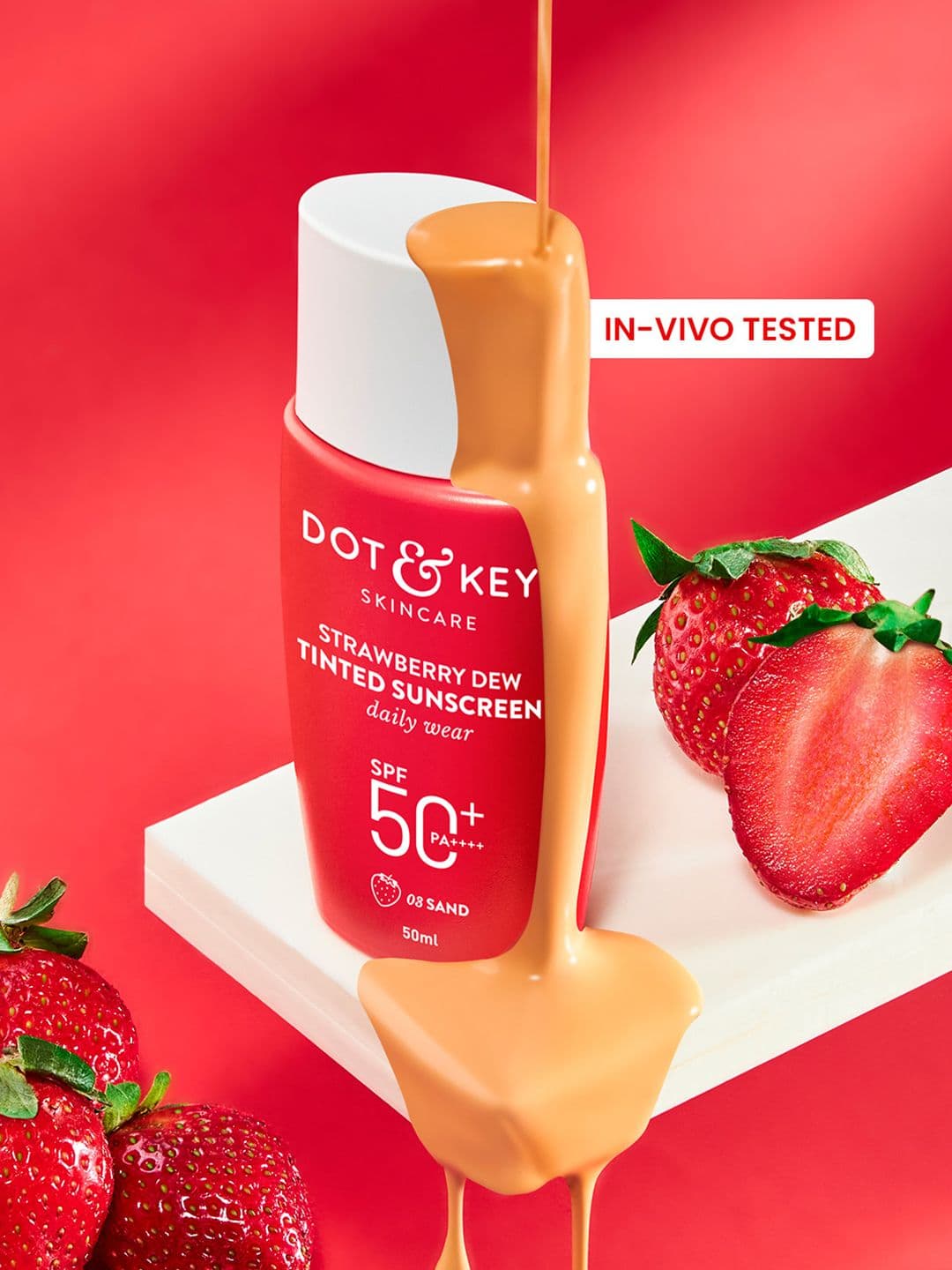 DOT & KEY Strawberry Dew Tinted Sunscreen In-Vivo Tested SPF 50+ PA++++ 50ml - Sand 03
