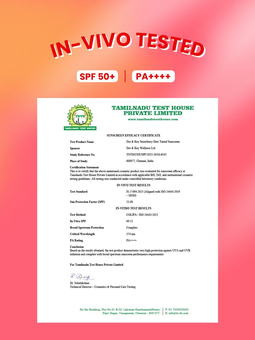 DOT & KEY Strawberry Dew Tinted Sunscreen In-Vivo Tested SPF 50+ PA++++ 50ml Warm Ivory 02