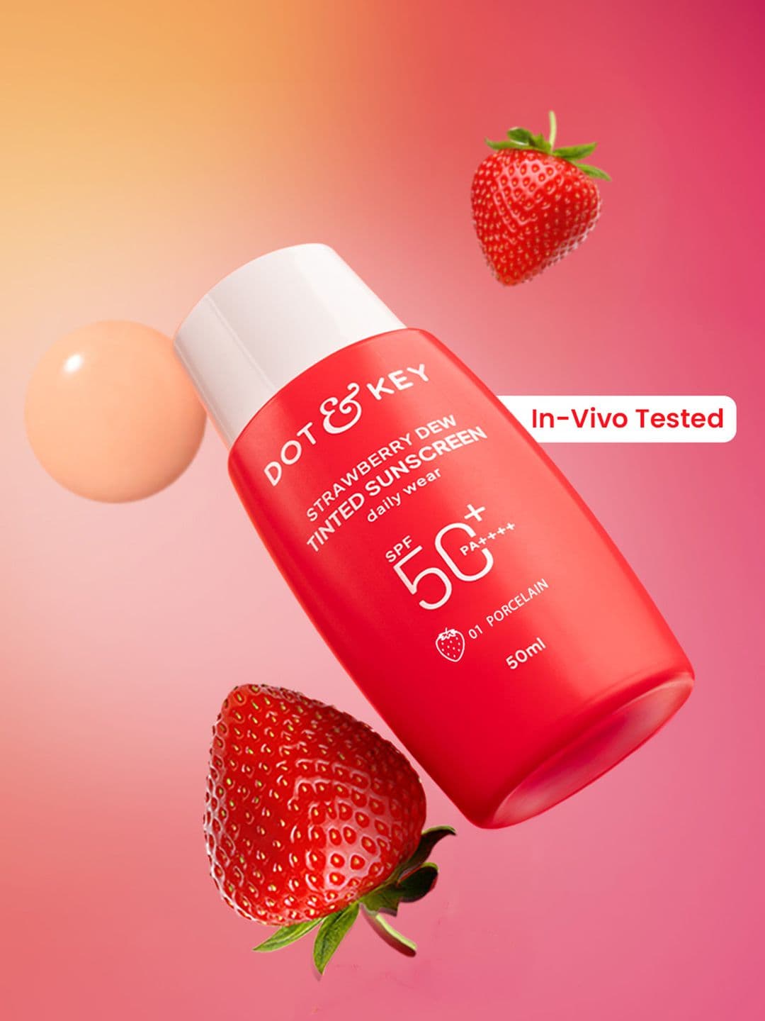 DOT & KEY Strawberry Dew Tinted Sunscreen In-Vivo Tested SPF 50+ PA++++ 50ml Porcelain 01