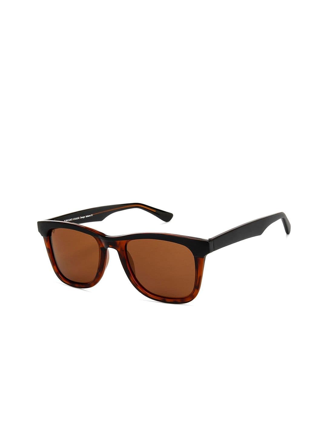Vincent Chase by Lenskart Unisex Brown Lens & Black Wayfarer Sunglasses with Polarised and UV Protected Lens