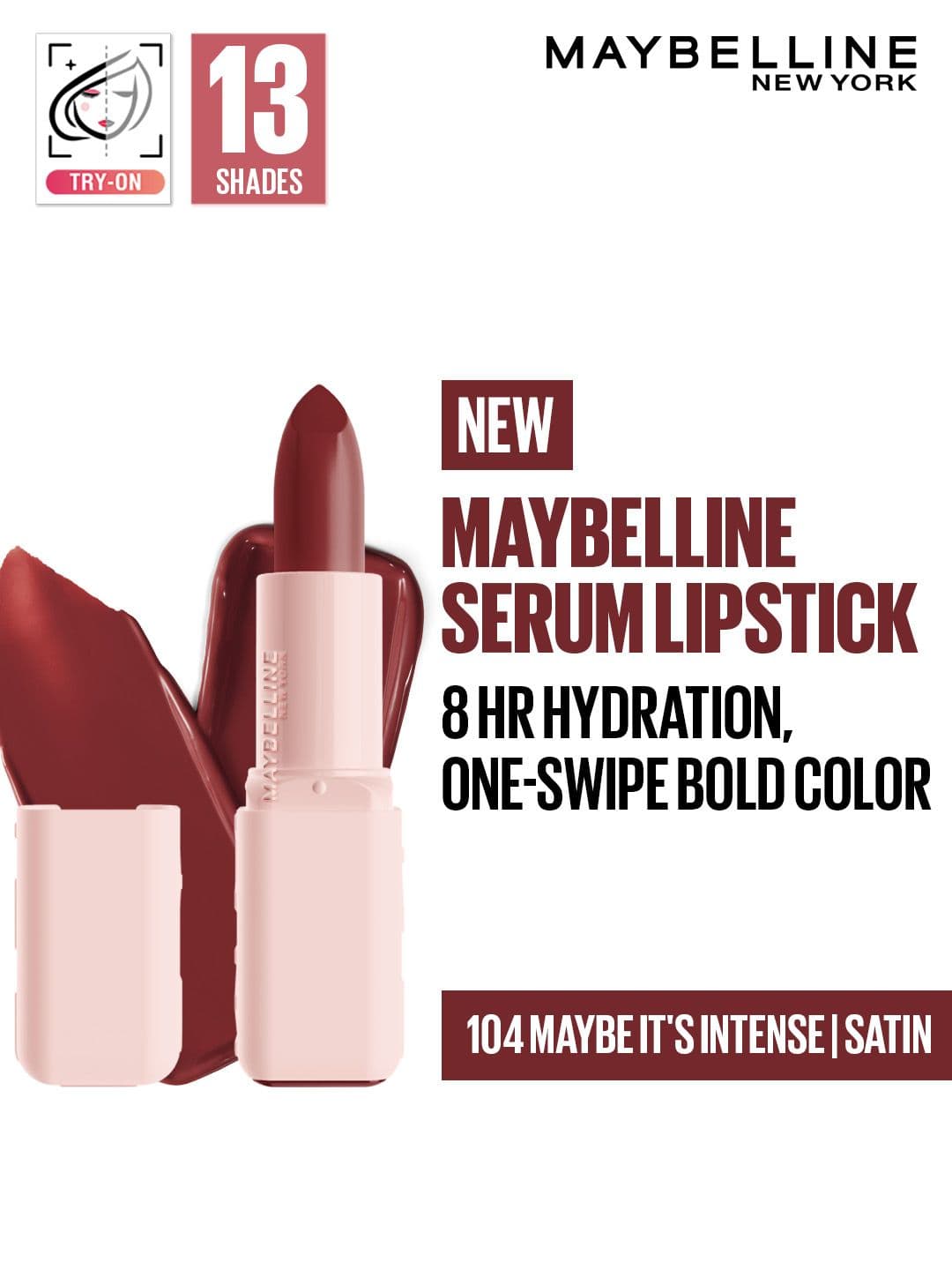 Maybelline New York Satins 8Hr Serum Lipstick - Maybe It's Intense 104