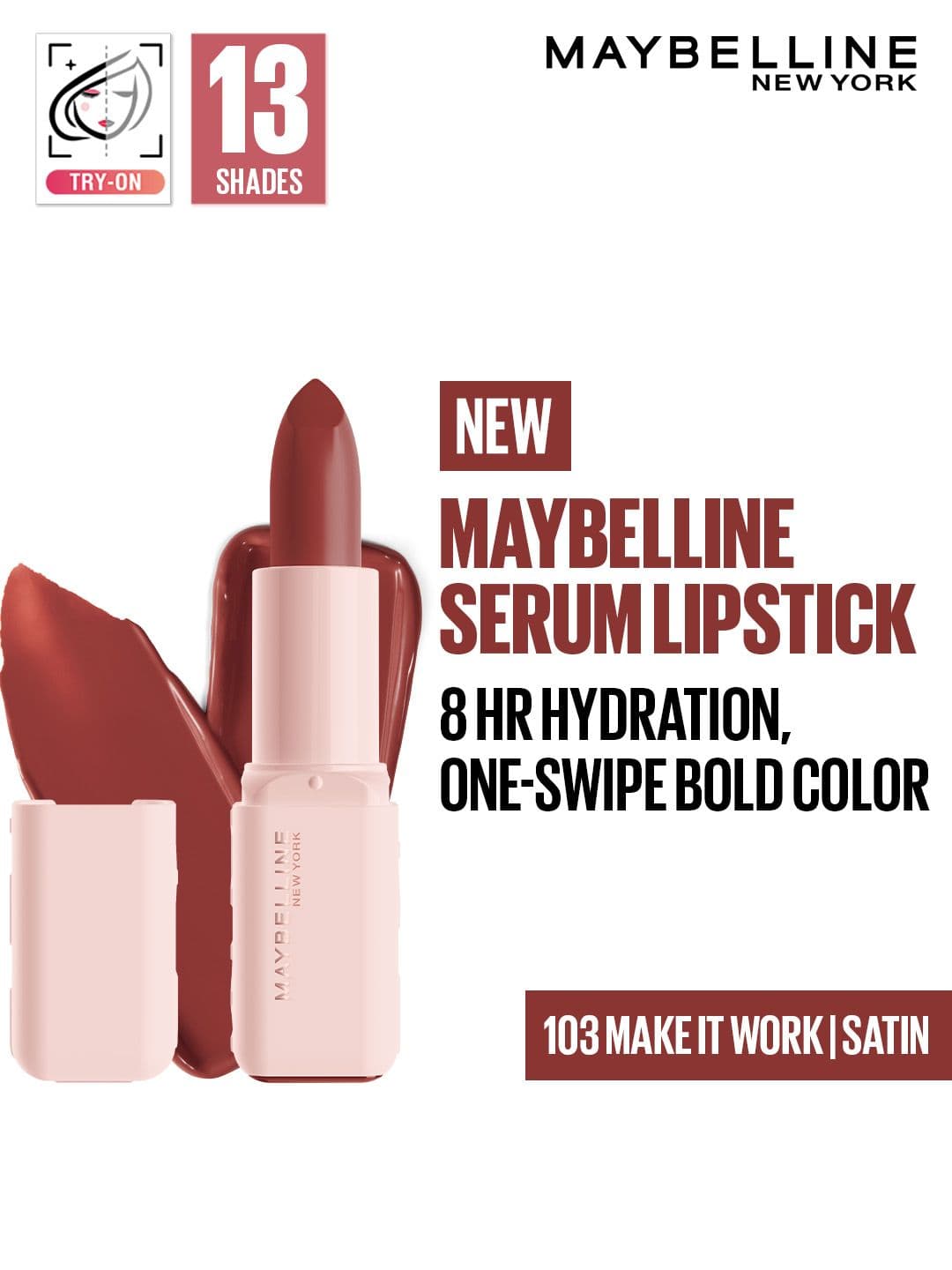 Maybelline New York Satins 8Hr Serum Lipstick - Make It Work 103