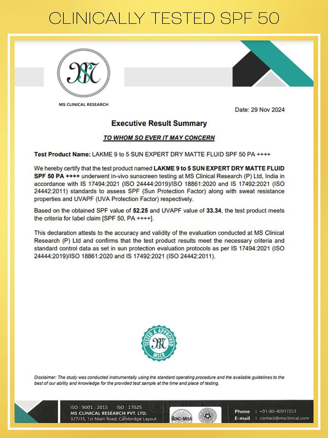 Lakme Sun Expert Dry Matte Fluid SPF 50++++ Sunscreen with ceramide for oily skin - 30ml