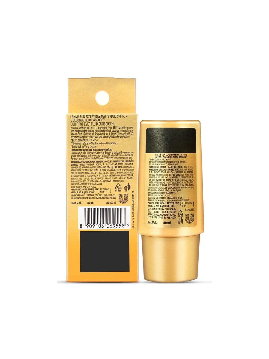 Lakme Sun Expert Dry Matte Fluid SPF 50++++ Sunscreen with ceramide for oily skin - 30ml