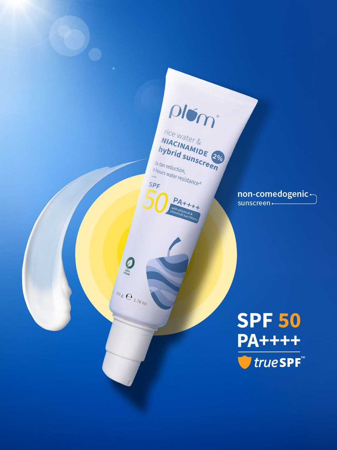 Plum 2% Niacinamide Sunscreen SPF 50 PA+++ UVA/B To Reduces Tan - 50g