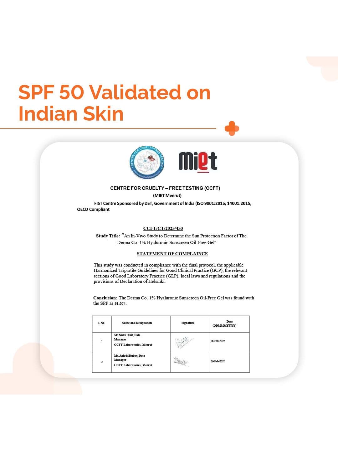 The Derma co. 1% Hyaluronic Sunscreen Oil-Free Gel - 50g In-Vivo tested