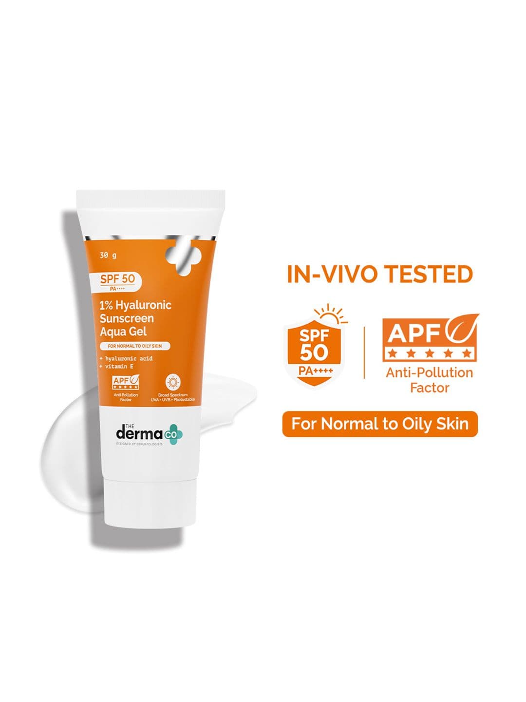 The Derma co. 1% Hyaluronic Sunscreen SPF50 Aqua Gel for Oily, Dry, Acne-Prone Skin - 30g