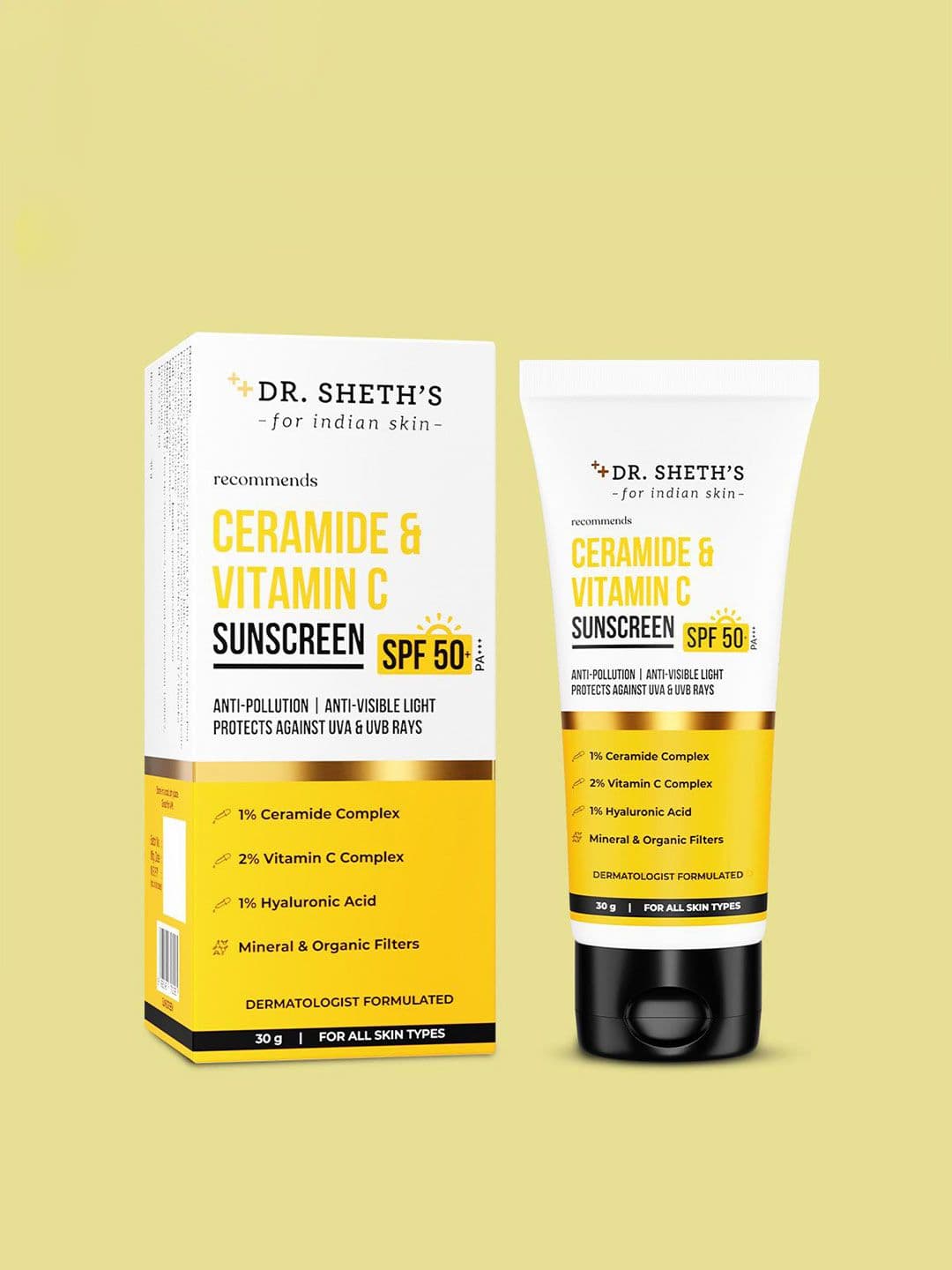 DR. SHETHS Ceramide & Vitamin C Sunscreen SPF 50+ PA+++ In-Vivo Tested- 30g