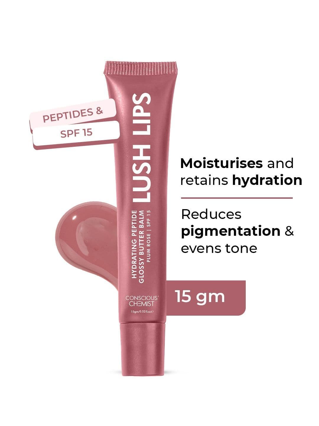 Conscious Chemist Multipeptide & Shea Butter Infused Lip Balm - Plum Rose - 15 g